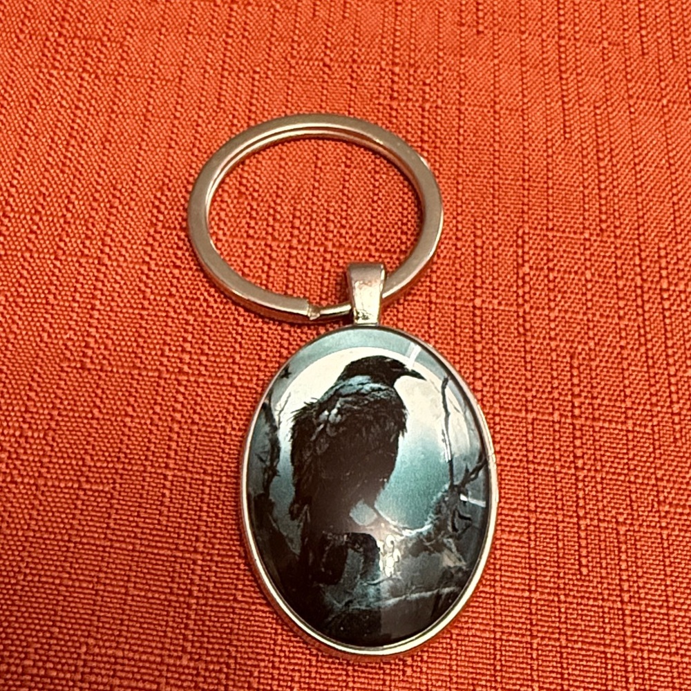 Raven Silver Keychain